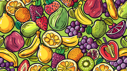 Cartoon doodles fruits seamless pattern vector image