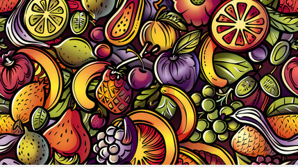 Cartoon doodles fruits seamless pattern vector image