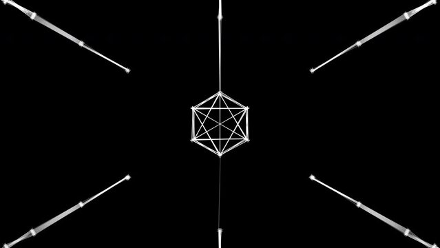 Triangle logo in electric blue on black background, geometric and symmetrical
