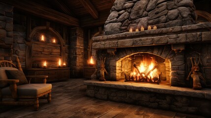 Cozy fireplace with crackling flames