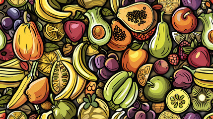 Cartoon doodles fruits seamless pattern vector image