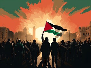 Palestinian freedom protest with Palestine flag concept illustration