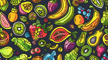 Naklejka premium Cartoon doodles fruits seamless pattern vector image