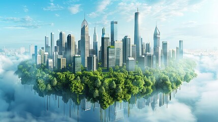 Cybernetic cityscape with floating buildings