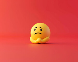 Fototapeta premium A minimalist 3D of a single yellow thinking emoji on a solid red background.