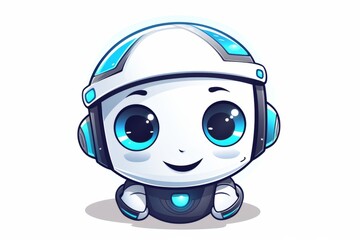 Cute happy robot face avatar. Chat bot icon in simple modern flat style.