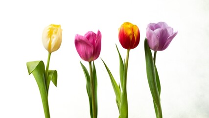 Set of branch fresh spring colored tulip flowers
