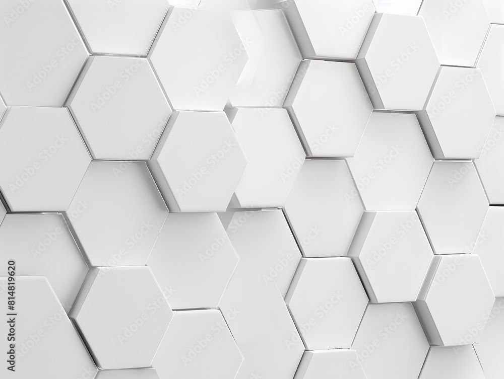 Poster 3d render, abstract white background with hexagon pattern for technology concept