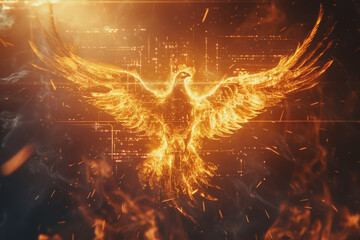 The flames formed the outline of a phoenix. and icons showcase innovative technology.