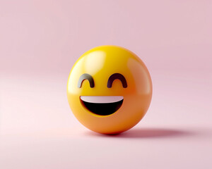 Fototapeta premium A minimalist 3D of a single yellow amused emoji on a solid light pink background.