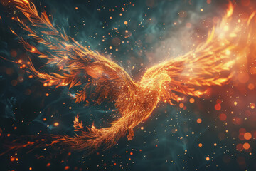 The flames formed the outline of a phoenix. and icons showcase innovative technology.