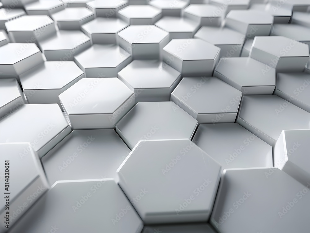 Poster 3d render, abstract white background with hexagon pattern for technology concept