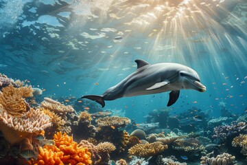 Naklejka premium Coral Reef Dolphin Adventure