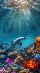 Naklejka premium Coral Reef Dolphin Adventure