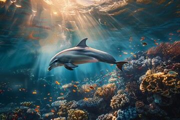 Obraz premium Coral Reef Dolphin Adventure