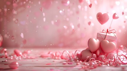 Cute heart background, gift or present decoration, Valentine's Day, Christmas, birthday, copy space, space for text, Generative AI.可愛いハートの背景、ギフトやプレゼントの装飾、バレンタインデー、クリスマス、誕生日、コピースペース,テキスト用スペース