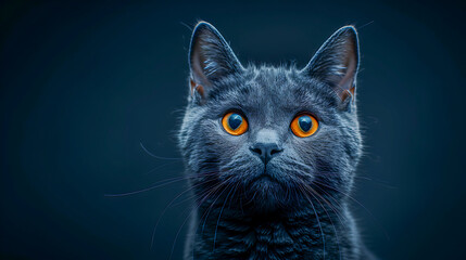 Gray cat with piercing orange eyes