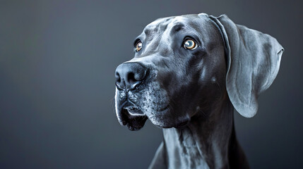 Close-up of a black dog with a grey background