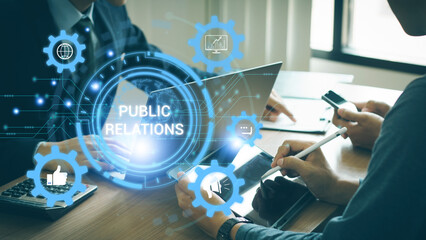 PR Public relations concept. Communication advertising marketing strategy.