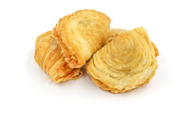 curry puff pastry isolated on white background. Snacks in Thailand.