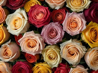 collection of colorful roses. top-down view