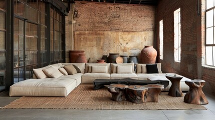 Bohemian style modern living room interior design in a contemporary home setting