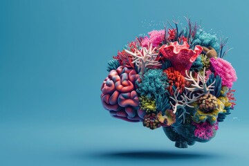 Underwater Coral Reef Ecosystem with a Diverse Array of Plants and Marine Life in an Intricate Brainlike Pattern