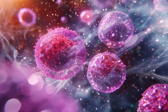 Leukemia Treatment Simulation. Front View A digital simulation showing the effect of new drugs on leukemia cells Treatment hope