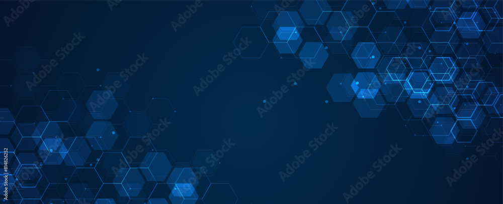 Poster digital technology background. abstract hexagons background with lines and dots. design for science,