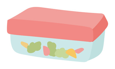 Glass lunch box in flat design. Eco container for food storage with lid. Vector illustration isolated.
