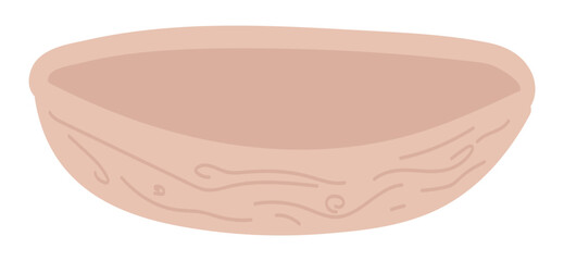 Wood kitchen bowl in flat design. Natural kitchenware, round dishware. Vector illustration isolated.