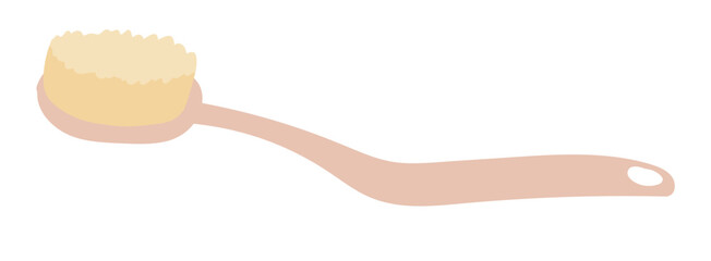 Wooden bath brush in flat design. Bamboo skin care accessory for massage. Vector illustration isolated.