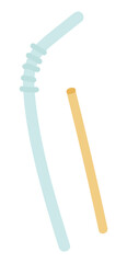 Plastic and bamboo straws in flat design. Reusable and disposable tools. Vector illustration isolated.
