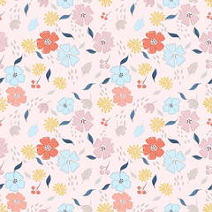 Cute abstract flowers on white background seamless pattern for fabric textile wallpaper giftwrapping paper background.