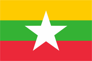Burma or Myanmar official flag vector with standard size and proportion. National flag emblem with accurate size and colors.