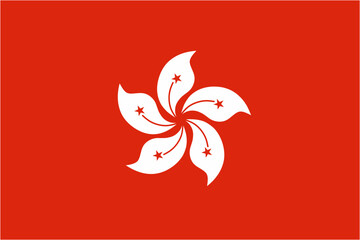 Hong Kong official flag vector with standard size and proportion. National flag emblem with accurate size and colors.