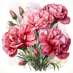 Watercolor Carnation Illustration, Generative Ai