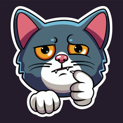 A Thoughtful Emoticon Cat Sticker Illustration
