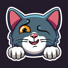 A Winking Emoticon Cat Sticker Illustration
