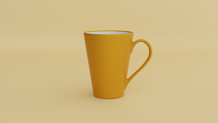 a yellow coffee cup with a white rim