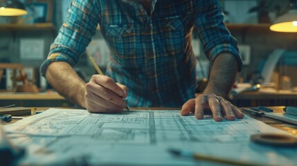 Fototapeta premium Professional Engineers team working drawing on blueprint, meeting for project on model building and engineering tools in modern office