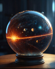 Mystical Orb with Cosmic Energy and Crescent Moon