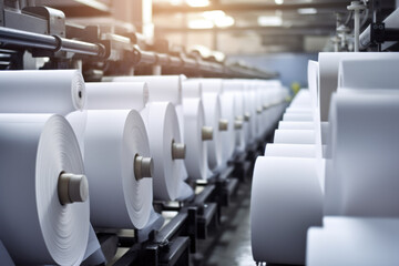 A printing press with large rolls of paper loaded and ready to be printed on.