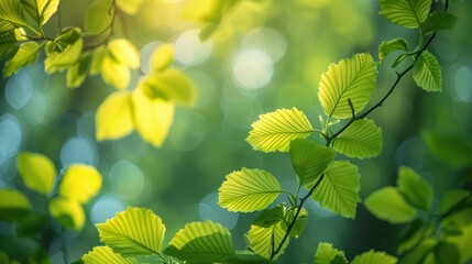Spring green tree leaves on blurred background