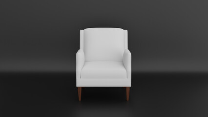 a white chair with a wooden leg and a black background
