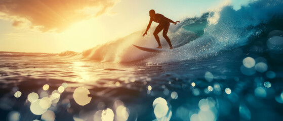 Close up of surfer on the the wave. Seascape view. Generative ai