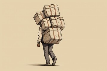 Man carrying a big stack of boxes on his back