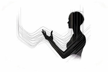 illustration of a female face in a grid on a white background