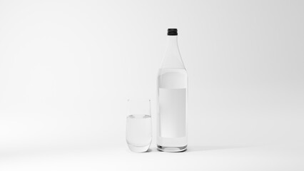 a bottle of water and a glass of water
