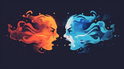 Tuning discord flat design top view conflict theme cartoon drawing Triadic Color Scheme